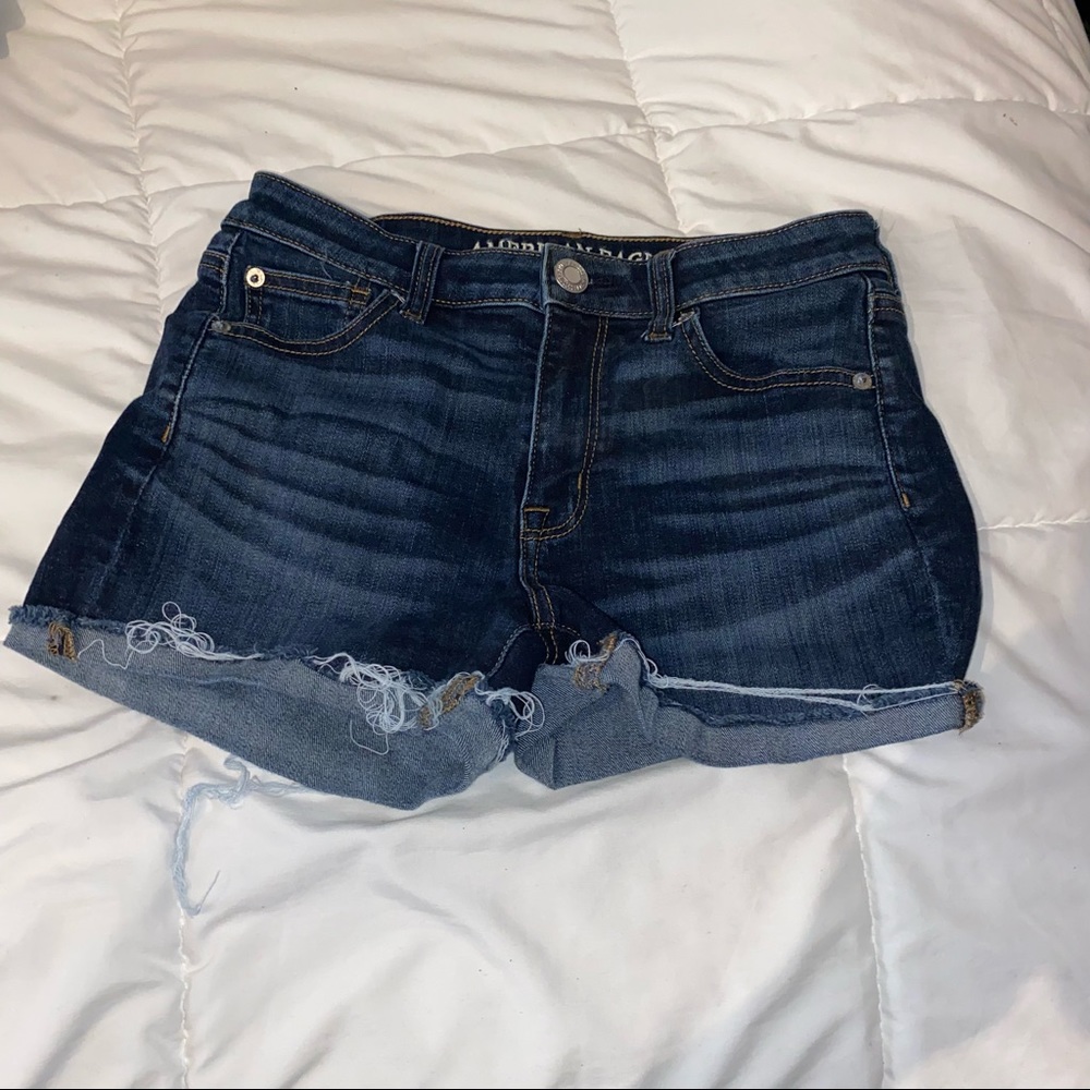 Hi-rise dark blue jean shorts